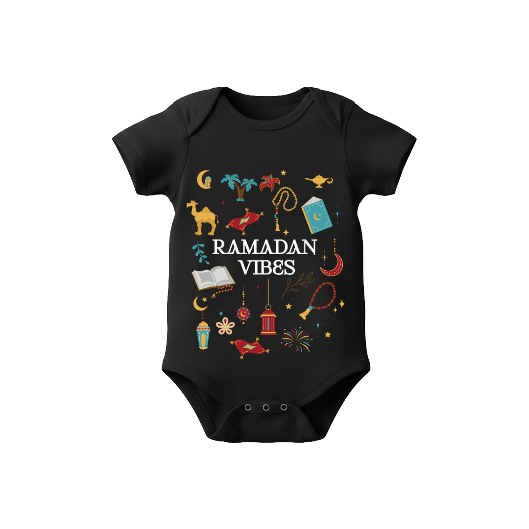 Ramadan Vibes | Modern Islamic Baby Clothing | Festive Lantern & Crescent Moon Print | Infant Romper