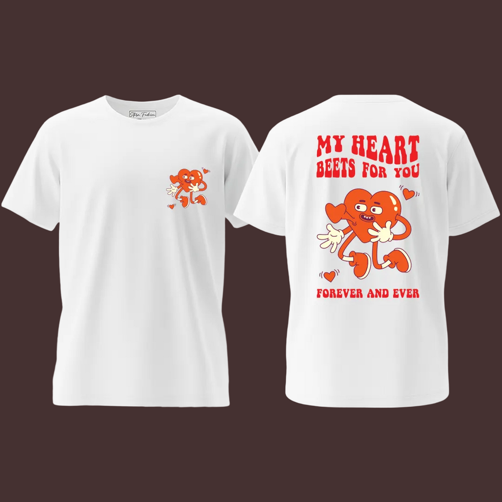 Couple Valentine's Day T-Shirts - "My Heart Beats For You" Retro Matching Tees - Romantic Valentine  Gift for Him and Her