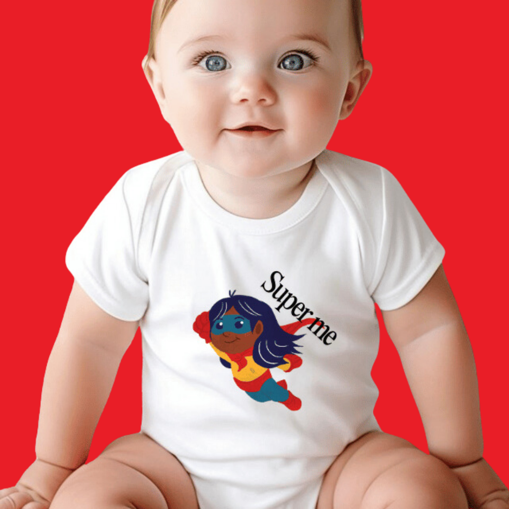 Super Me Kids Romper – Flying Superhero Girl Design – Infant Tees